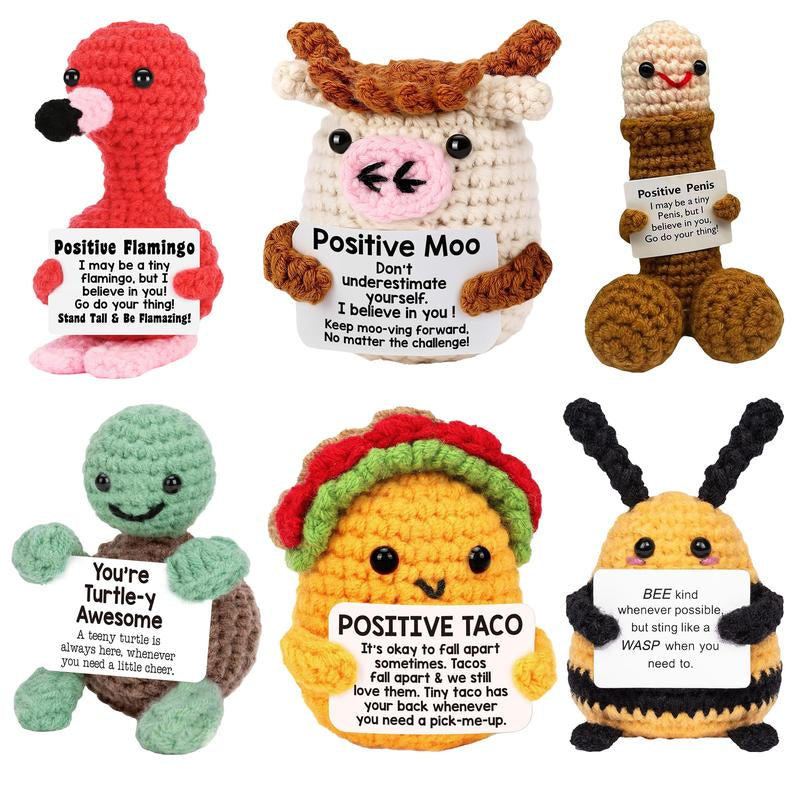 Crochet Emotional Support Positive Energy Handmade Crafts Creative & Cute Funny Playful Crochet Pieces Birthday Gifts Party Decorations with Positive Uplifting Messages - Artificial